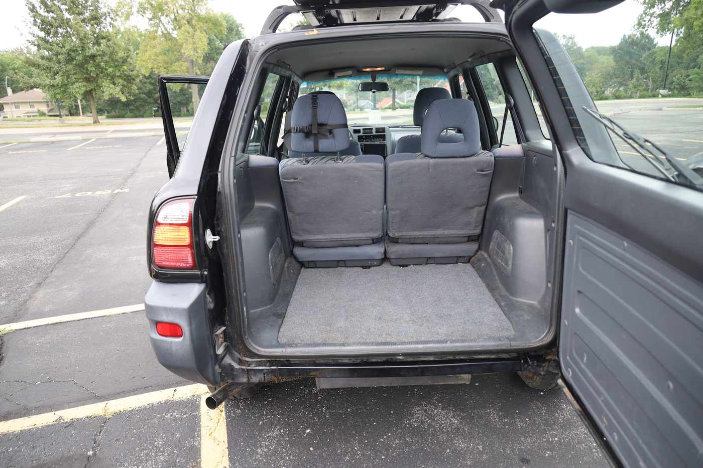 Rear cargo area with the back door open
